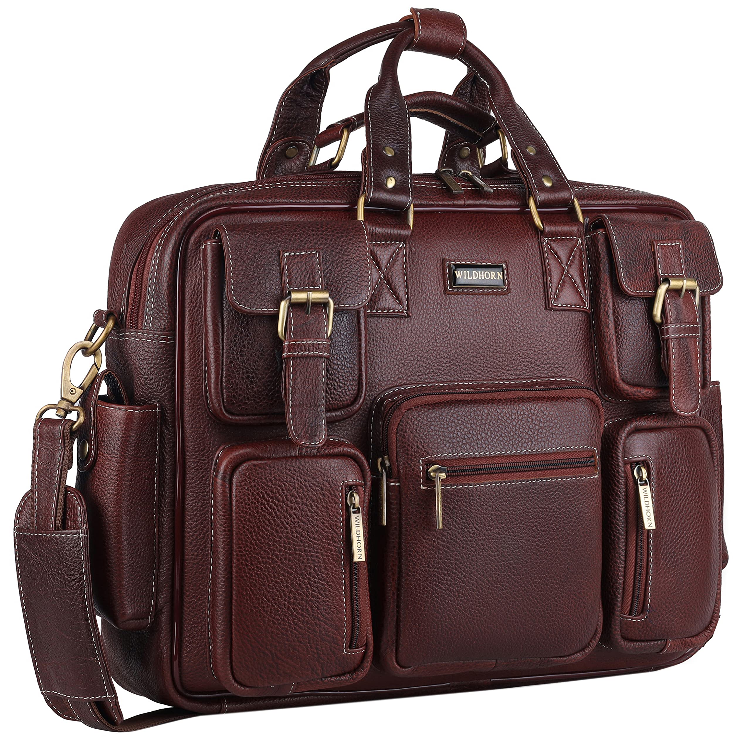 WildHorn Leather Laptop Bag for Men/Office Bag for Men | Fits Upto 15.6 Inch Laptop/MacBook | Laptop Messenger Bag/Leather Bag for Men I Dimension : L-16 inch W-4 inch H-13 inch (B09R4WYML6) Amazon Price History, Amazon Price Tracker