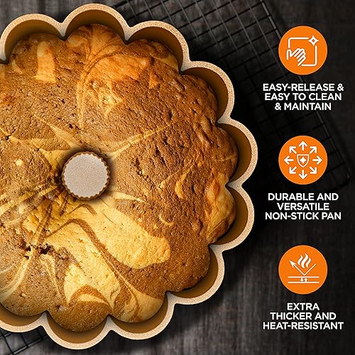 Miniatura 5 de NutriChef Molde para pasteles Marquise Bundt de 9 pulgadas, utensilios para hornear de aluminio fundido grueso y pesado con bordes estriados de