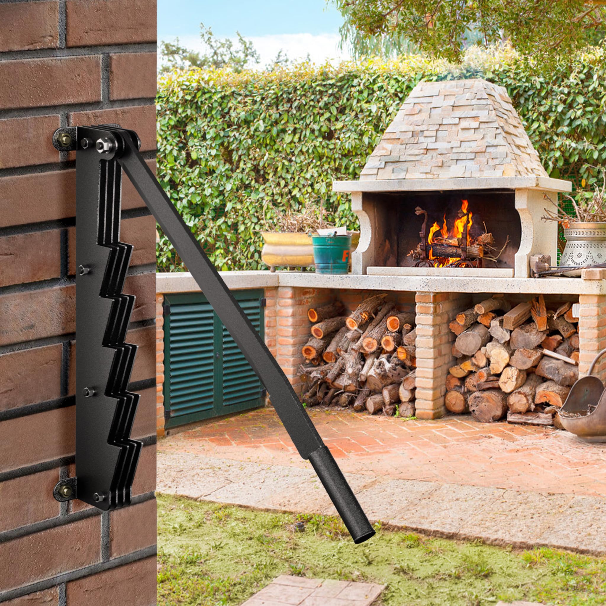UISEBRT Spaccalegna manuale in acciaio al carbonio, accendino per legno da parete, coltello a tagliola, spaccalegna con guanti antiscivolo e borsa per legna in feltro, per uso interno ed esterno