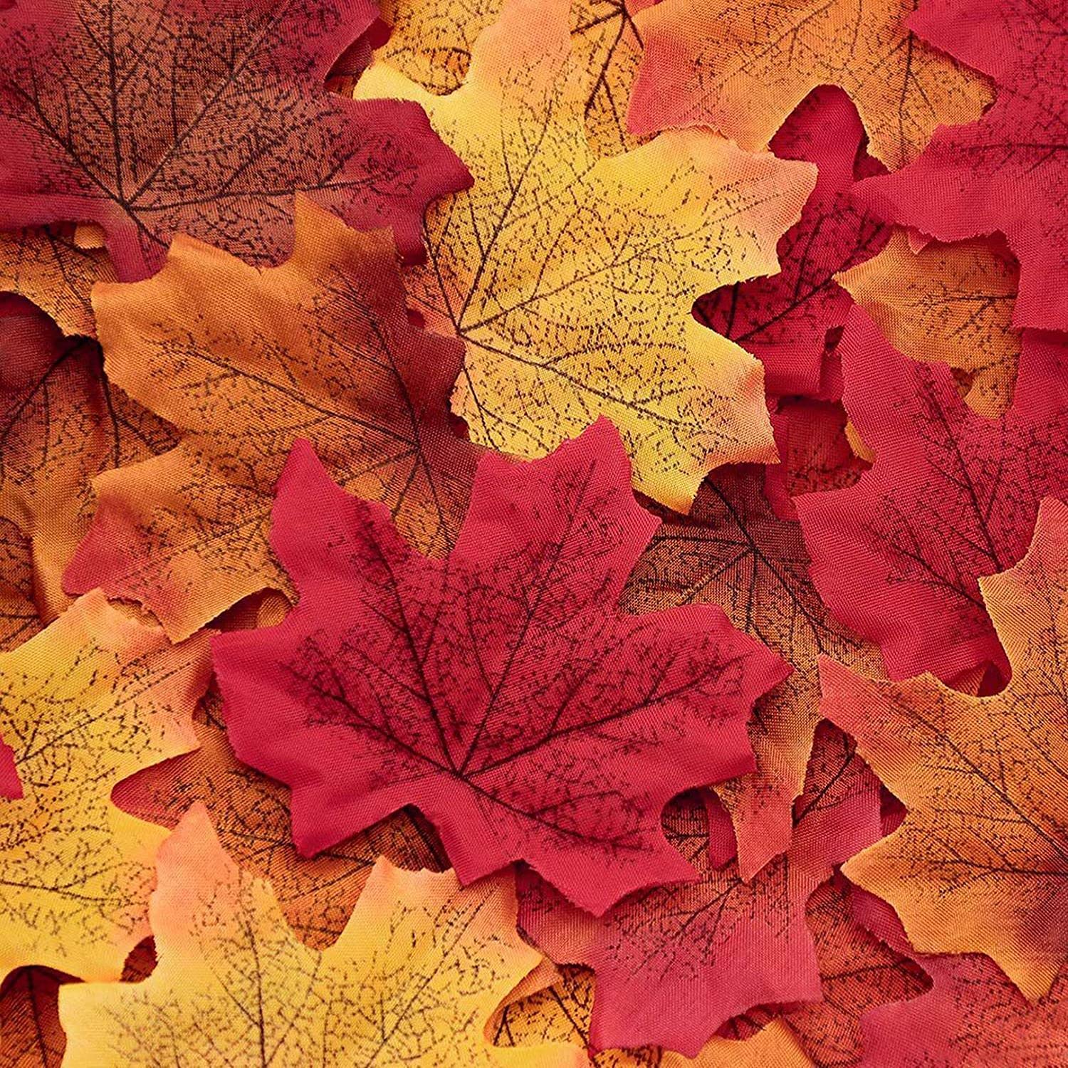 HBSTK 600 Pcs Artificial Autumn Maple Leaves Mixed Fall Colored Leaf,Autumn Colors - Great Autumn Table Scatters for Fall Weddings & Autumn Parties(12 Colors)