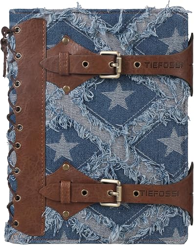 TIEFOSSI Denim Journal for Women Men, Vintage PU Leather Journals, College Ruled