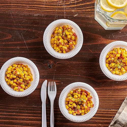 Miniatura 3 de PLASTICPRO 100 cuencos de plástico blancos de 5 onzas, platos ligeros de calidad premium, desechables, pequeños cuencos de plástico para aperitivos