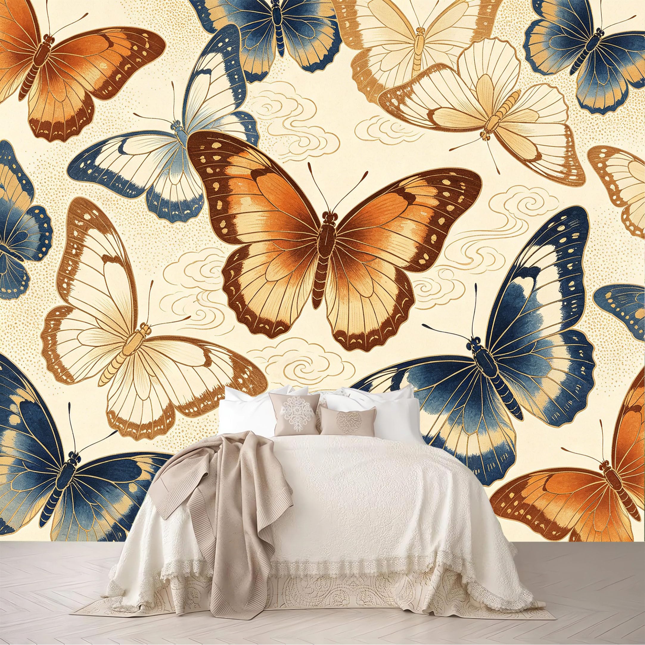 Dskjoviality Ab260706052 Custom Size Wall Mural Vintage Butterfly Cloud Pattern Wallpaper Removable Self Adhesive Peel And Stick Wallpaper For Bedroom Living Room Dining Room