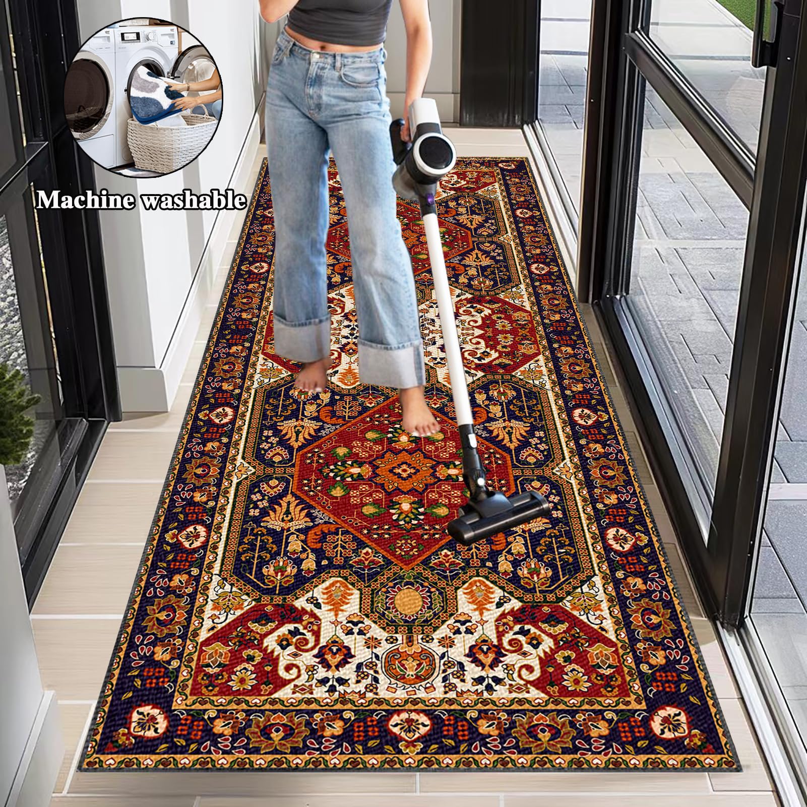 Tapis de Passage Long Tapis de Couloir Antidérapant 60 x 400 cm Tapis de Cuisine Lavable en Machine Tapis d Entree Interieur Tapis Salle de Bain Tapis Couloir Long Moderne pour Cuisine Salon Bureau