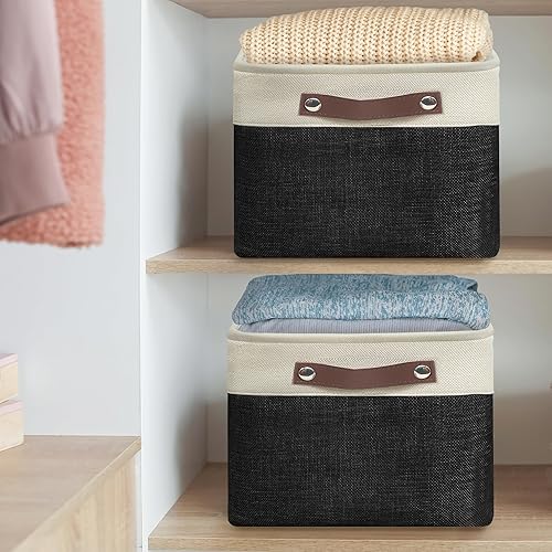 Miniatura 40 de Simple Houseware Contenedor grande de tela de almacenamiento, 14.4 x 10 pulgadas con asas, paquete de 3, organizador plegable para armario y Gris