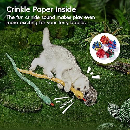 Miniatura 4 de Potaroma Juguetes para gatos realistas de serpiente gatera arrugada, juguete con sonido arrugado, 2 piezas para Halloween, tela de malla para