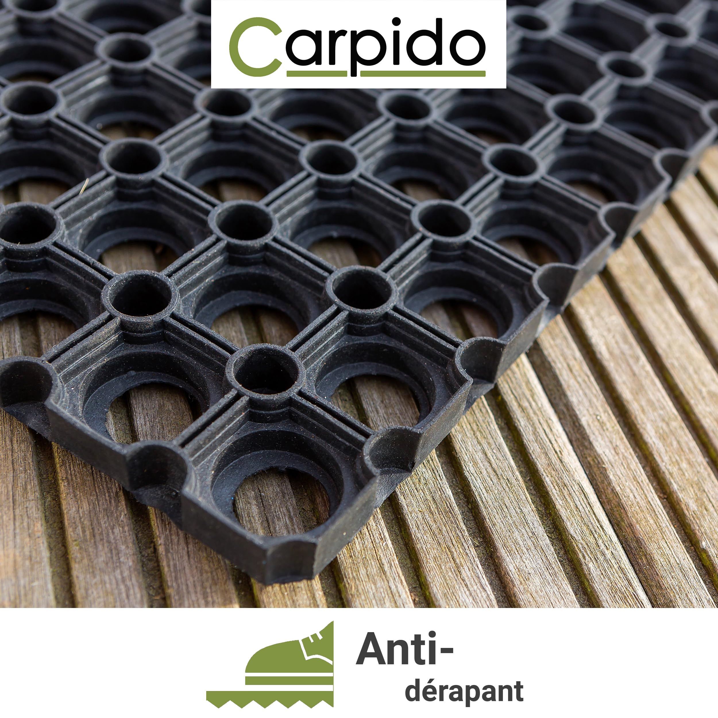 Carpido Paillasson Noir Tapis Caoutchouc - Paillasson Antidérapant 40x60 cm - Résistant - Extérieur Caoutchouc - Tapis Anti-salissures
