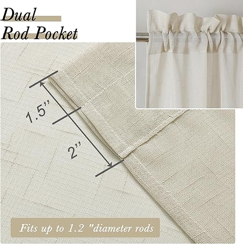 Miniatura 5 de Aiyufeng Kirei - Cortinas traslúcidas de lino sintético de 63 pulgadas de largo, cortinas sólidas filtrantes de luz para ventana, 1 par de cortinas