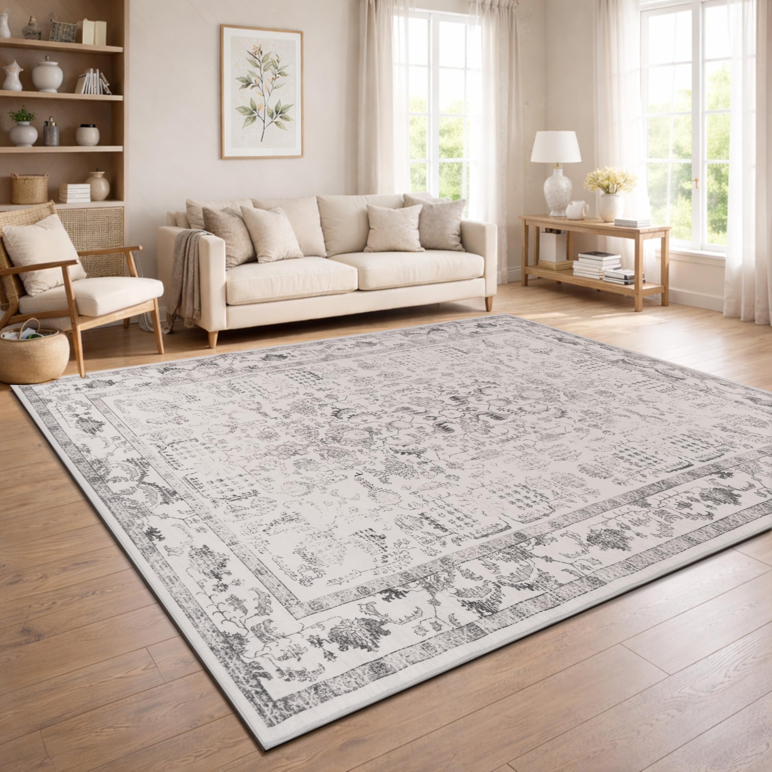 Paco Home Vintage Teppich Wohnzimmer Waschbar & rutschfest, pflegeleicht, modernes Retro Design im Boho Stil, Grau 3, 160x220 cm