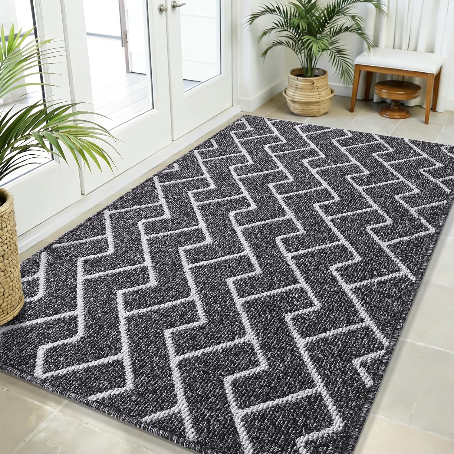 OLANLY Front Door Mat, Non-Slip Rubber Backing, Dirt Resistant and Absorbent, Washable, Easy to Clean Low-Profile Indoor Doormat for Back Door, Entryway, Inside Entrance, 71x47, Black