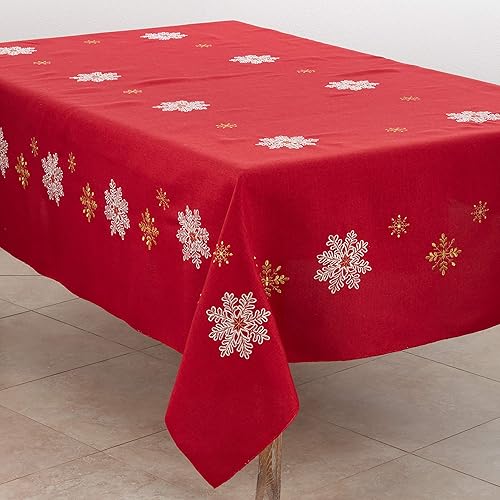 Vista 13 de Saro Lifestyle Camino de mesa bordado con diseño de copo de nieve, rojo, 16 x 120 pulgadas