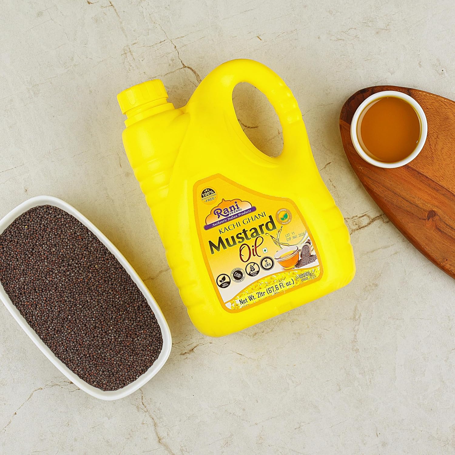 Rani Mustard Oil (Kachi Ghani) 67.6 Ounce (2 Liter) Pack of 2, NON-GMO | Gluten Free | Vegan | 100% Natural | Kosher