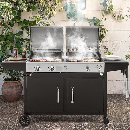 Miniatura 2 de Royal Gourmet ZH3002N - Parrilla de gas propano y carbón combinada, parrilla de barbacoa de combustible dual con 2 estantes laterales para barbacoa