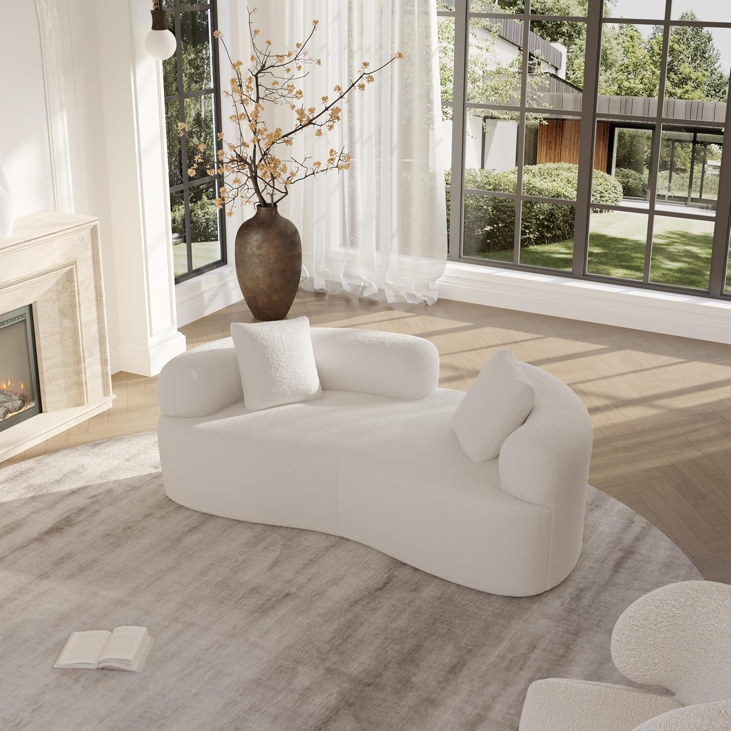 66.93 Inch Curved Loveseat Sofa with High - Density Foam Cushion, Full Compression Modular 2-Seater Couch, No Assembly Required, for Small Spaces & Living Room, Cream White