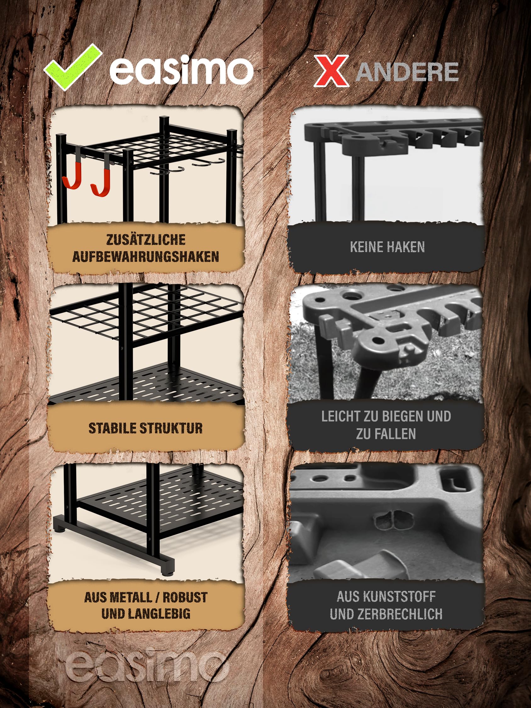 Supporto per attrezzi da giardino | Organizer da giardino adatto anche come supporto per attrezzi per garage, supporto per attrezzi da giardino