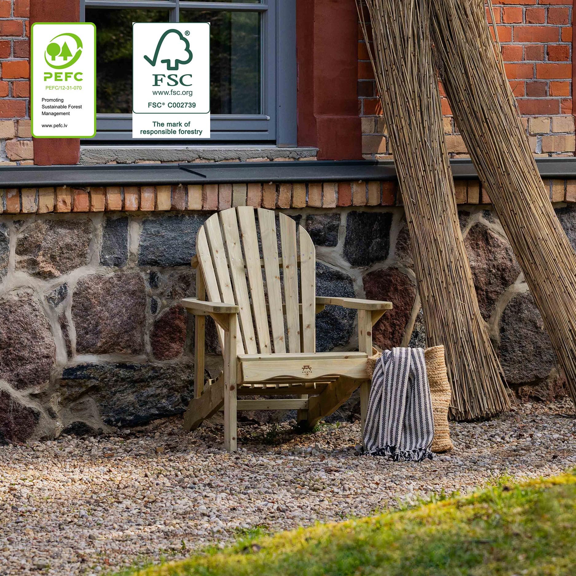 AMATA Silla Adirondack individual para exteriores, colección UNGURS, silla de madera resistente a la intemperie para patio, patio trasero y hogueras de jardín, ergonómica y duradera, diseño atemporal