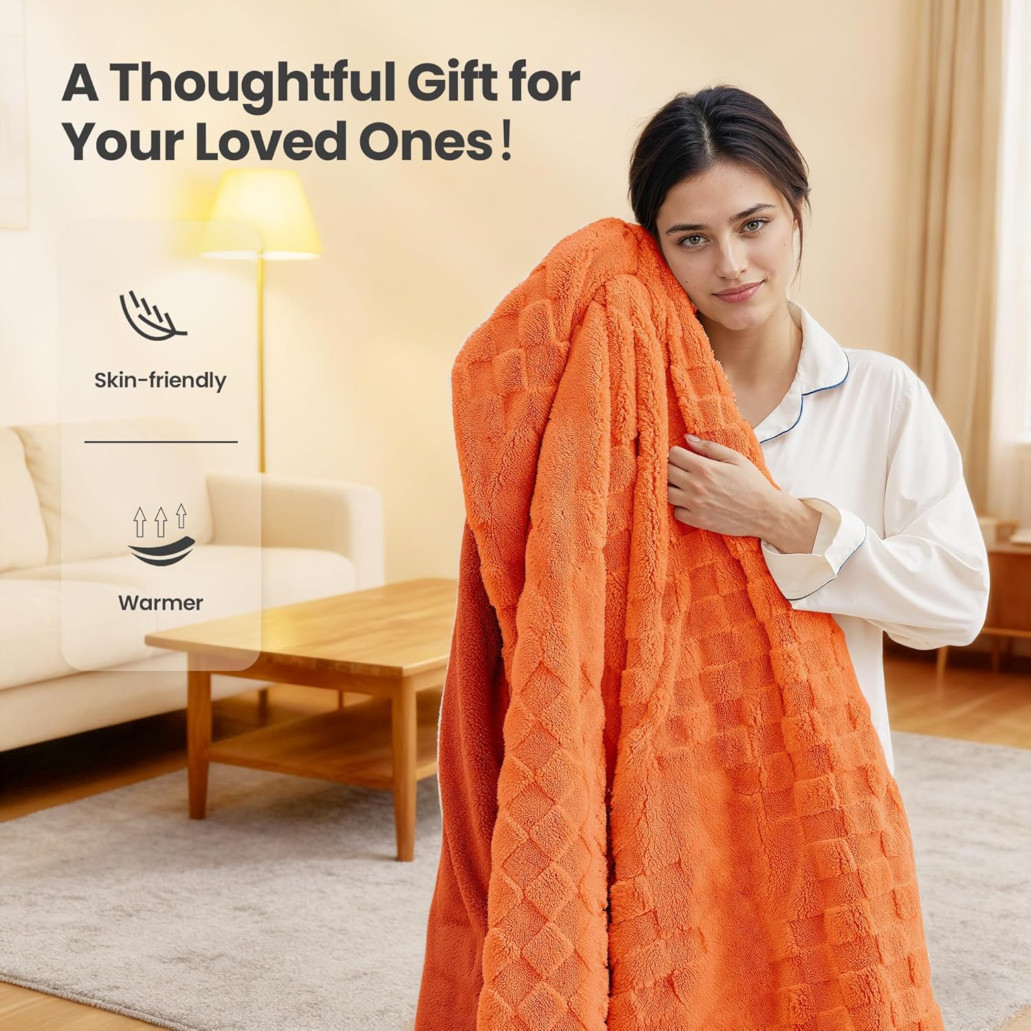 Heated Blanket, 50x60 Inch Electric Blanket, Throw Blanket with 6 Heat Settings and 1-4H Auto Off Timer, Machine Washable, Soft Flannel Fleece for Couches, Beds Office (Orange) - Image 3