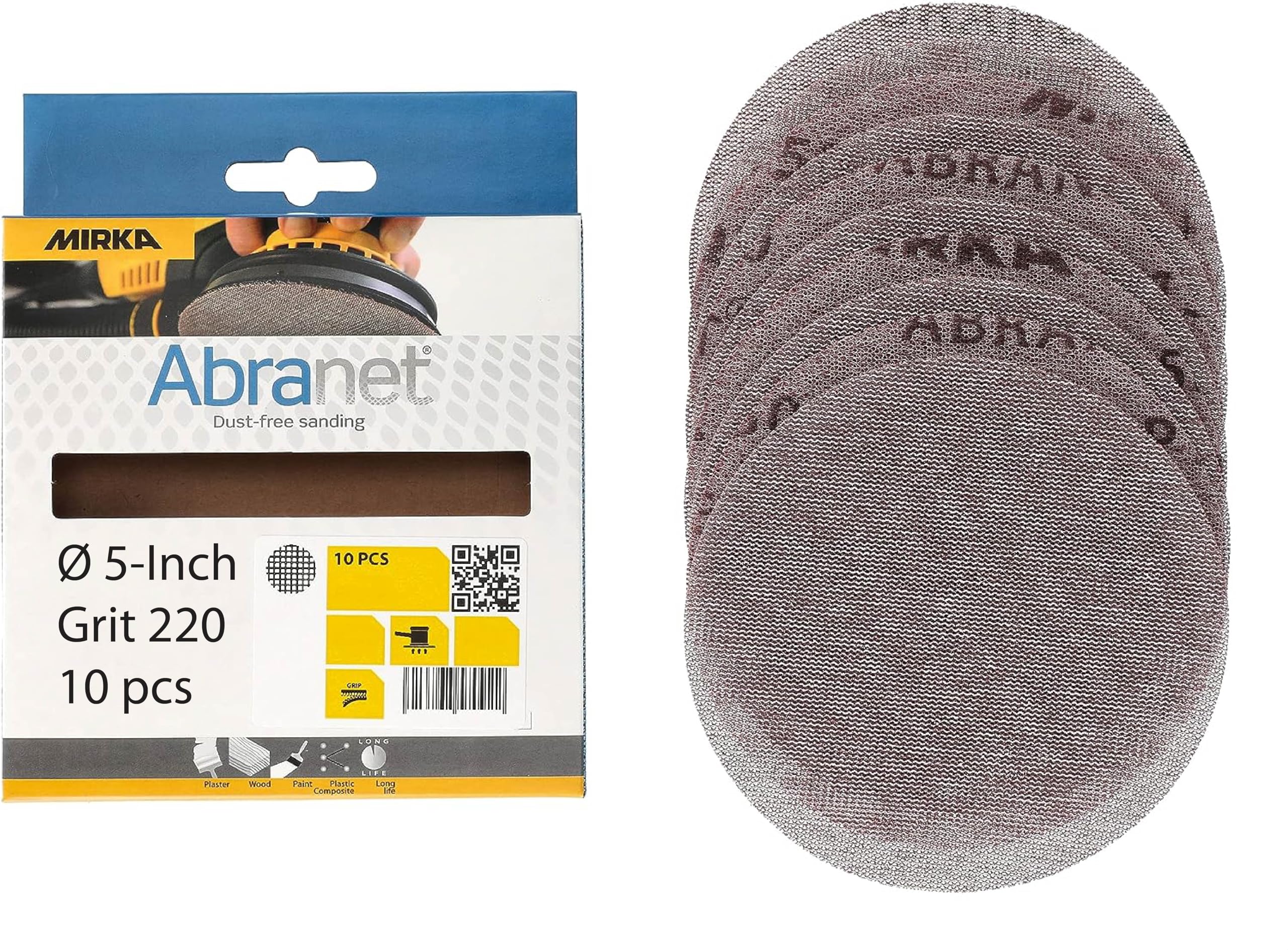 Mirka Abranet Net Disc / 5 inch/Grit 220 / Sandpaper Sanding Discs Hook and Loop / 10 pcs / 9A-232-220RP