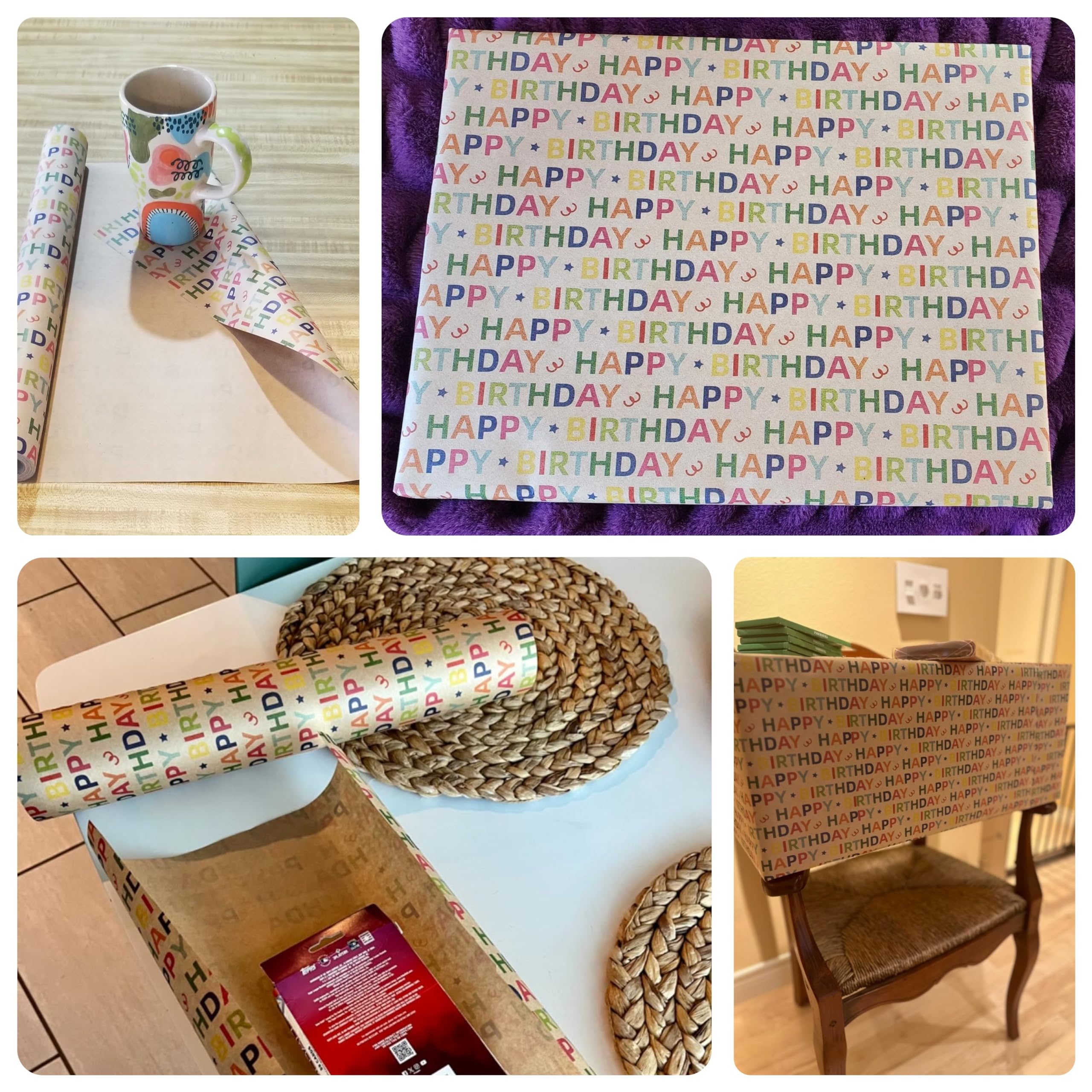 Ulmasinn Papel de regalo de cumpleaños reversible – Mini rollo – 17 pulgadas x 33 pies JTSR4340