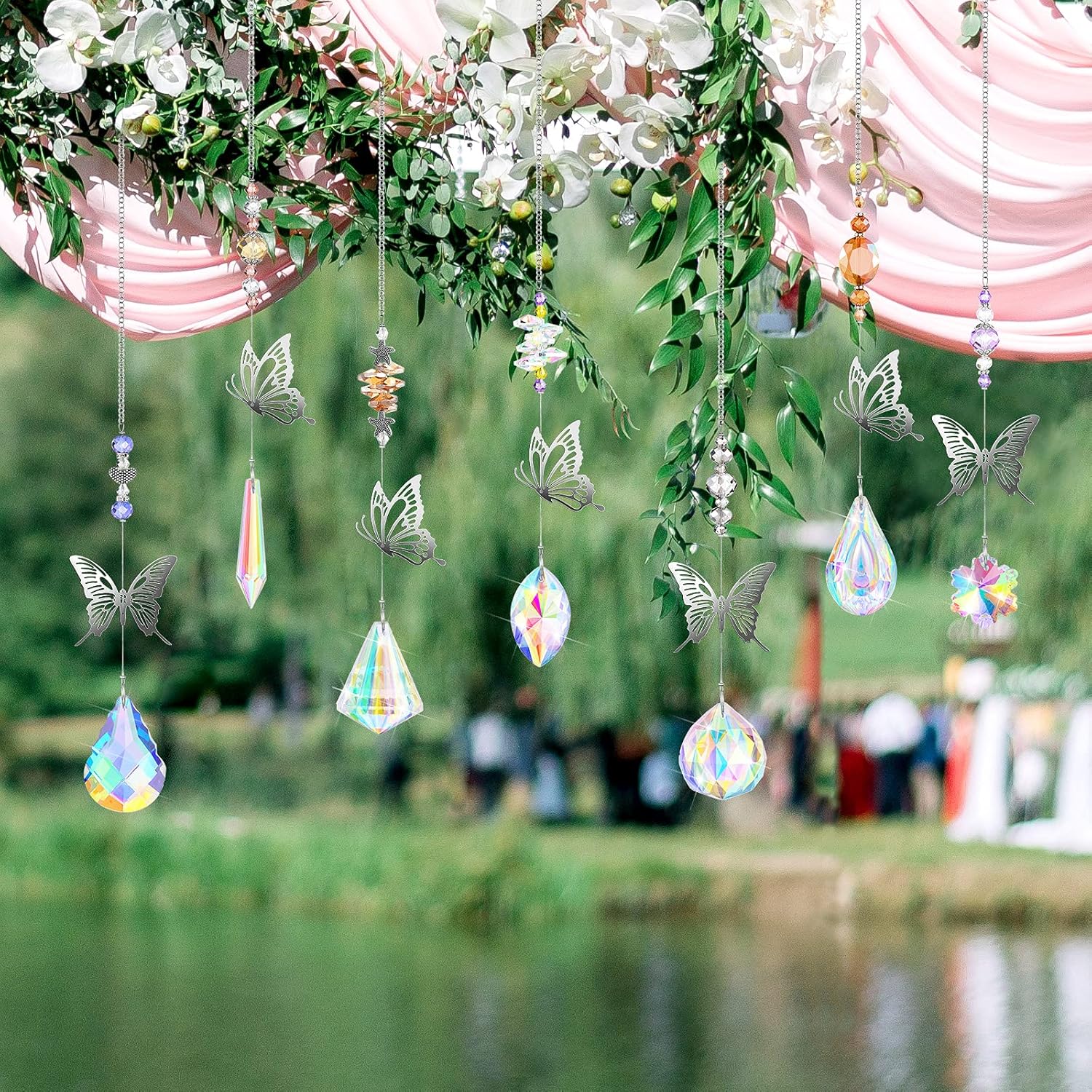 Hicarer 7 Pieces Crystals Suncatcher Butterfly Prism Sun Catchers Colorful Crystal Chandelier Rainbow Pendant Christmas Tree Decor Wall Hanging Window Ornament - Image 2
