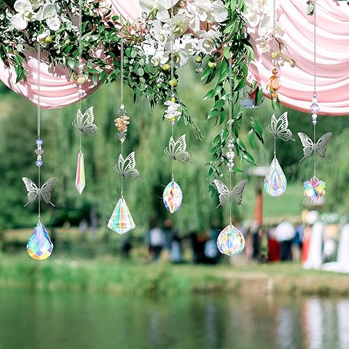 Miniatura 2 de Hicarer 7 piezas de cristales atrapasoles mariposa prisma atrapasoles araña de cristal colorido arco iris colgante árbol de Navidad decoración pared