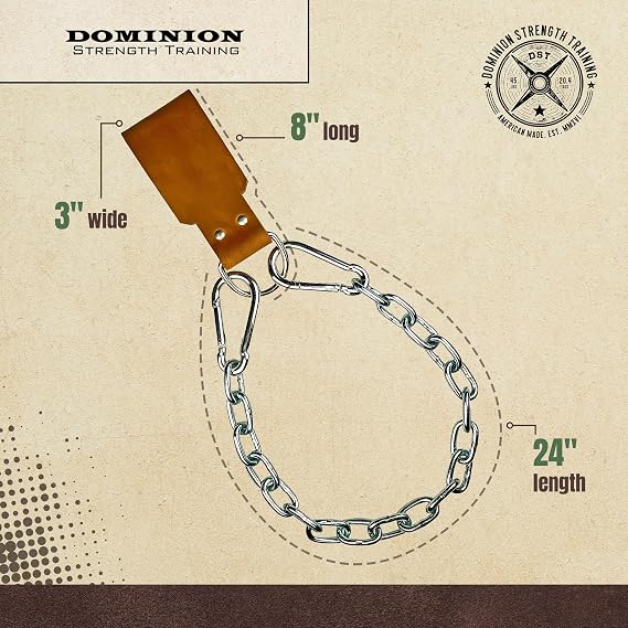 Leather Dip Belt Strap with Chain for Weight Lifting - For Weighted Dips and Pullups - Made in the USA