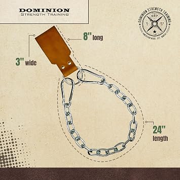 Leather Dip Belt Strap with Chain for Weight Lifting - For Weighted Dips and Pullups - Made in the USA