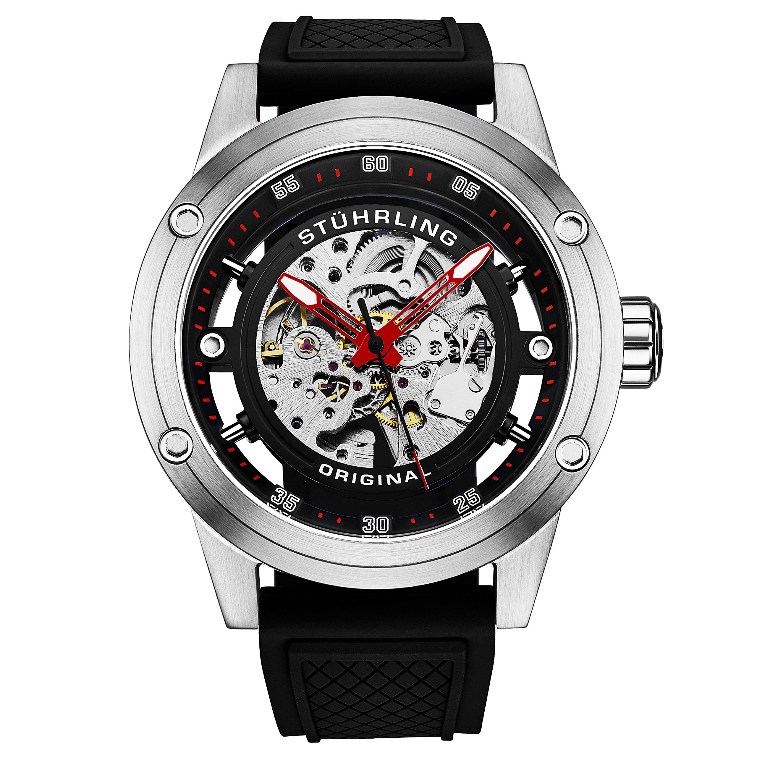 Stuhrling Original Mens Automatic Watch Skeleton Stainless Steel Self Winding Dress Watch with Rubber Strap 50MM, Silver Blue, Automatic Watch,Mechanical (B08YPBK3S9) Amazon Price History, Amazon Price Tracker