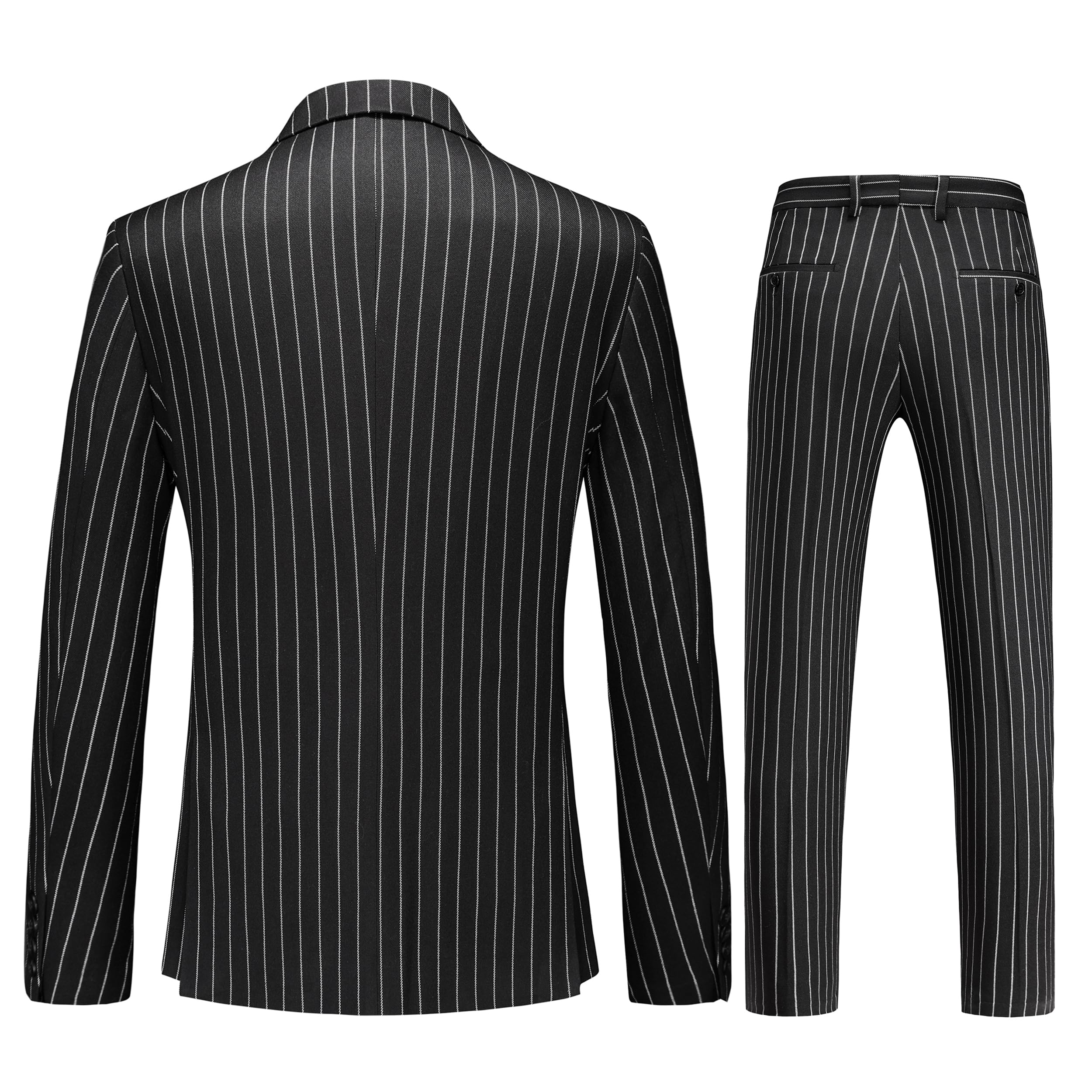 MOGU Costume 3 pièces pour homme à rayures fines Coupe ajustée Double aérations Veste de smoking Gilet et pantalon