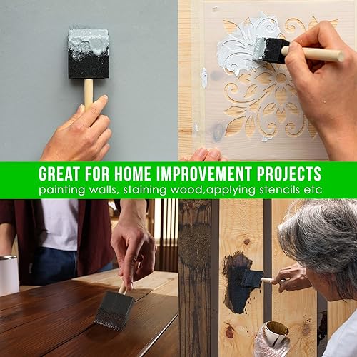 Vista 6 de US Art Supply - Juego de brochas de espuma de 3 pulgadas con mango de madera (estuche completo de 360 pinceles), ligero, duradero e ideal