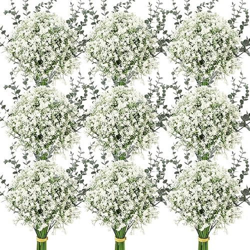 Retrowavy 150 piezas de flores artificiales de aliento de bebé, flores de aliento de bebé, ramos de gypsophila con tallos de eucalipto sintético,