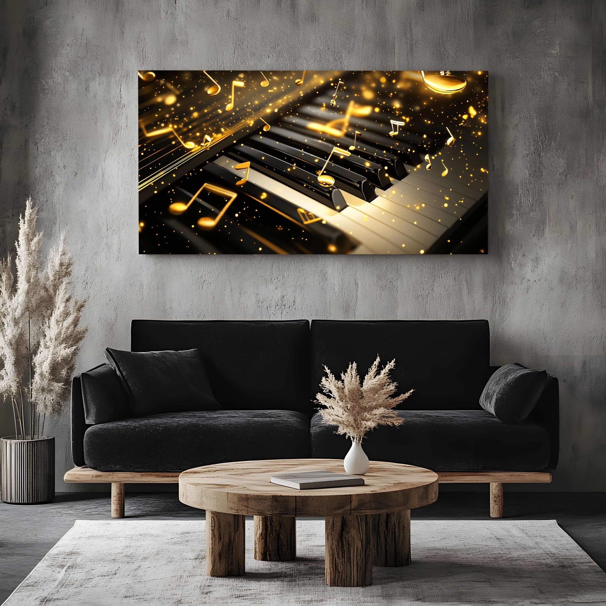 ZORYAN Quadro Moderno Camera da Letto Tema Musicale Senza Cornice 70x140cm | Pianoforte Decorazione Murale Spartito con Chiave Classica Stampa su Tela Cielo Stellato di Lusso per Soggiorno Ufficio