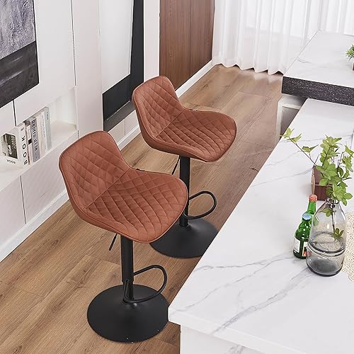 Miniatura 57 de YOUTASTE Taburetes de bar negros de altura de mostrador, juego de 2 taburetes de bar ajustables giratorios de piel sintética con respaldo acolchado,