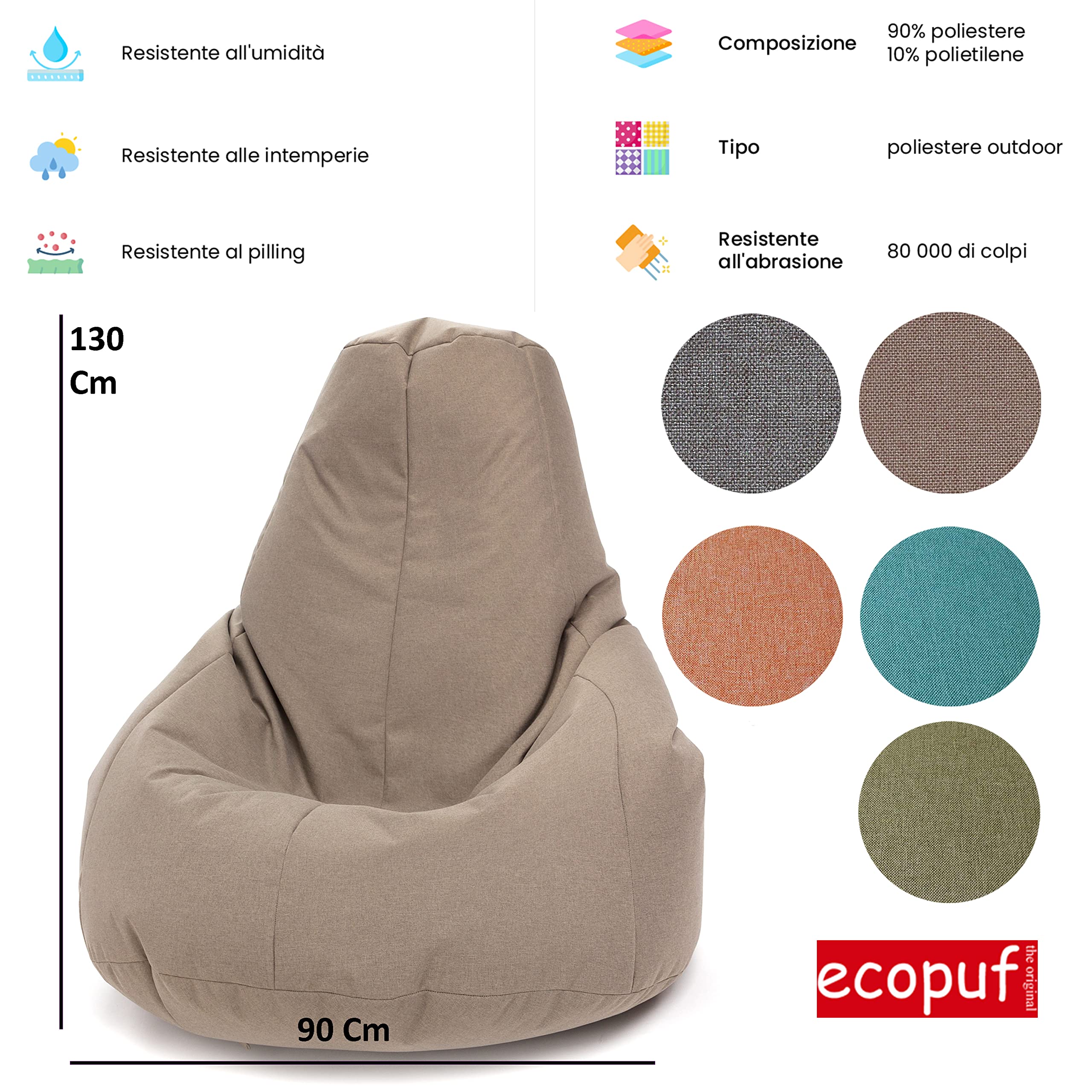 Ecopuf | Puff Poltrona Sacco Marrone Talpa ACTIVE XXL - Puff Poltrona da Interno/Esterno - Pouf A Sacco Impermeabile - Poltrona Pouf Imbottitura Polistirolo EPS PRO - Pouf Poltrona A Sacco Doppia Zip
