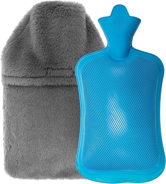 Hot Water Bottle, 1.8L Capacity Hot Water Bottle Bag with Cover for Women, Natural Rubber Large Hot Water Bottle with Soft Faux Fleece Cover for Period Pain, Back Pain Shoulders Pain Relief