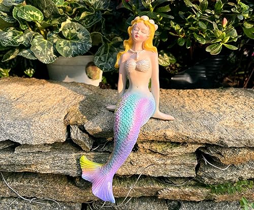 Miniatura 7 de Figuras de sirena de resina de sirena sentada para jardín de hadas, maceta, patio, acuario, pecera, estantería, decoración del hogar, 9 pulgadas
