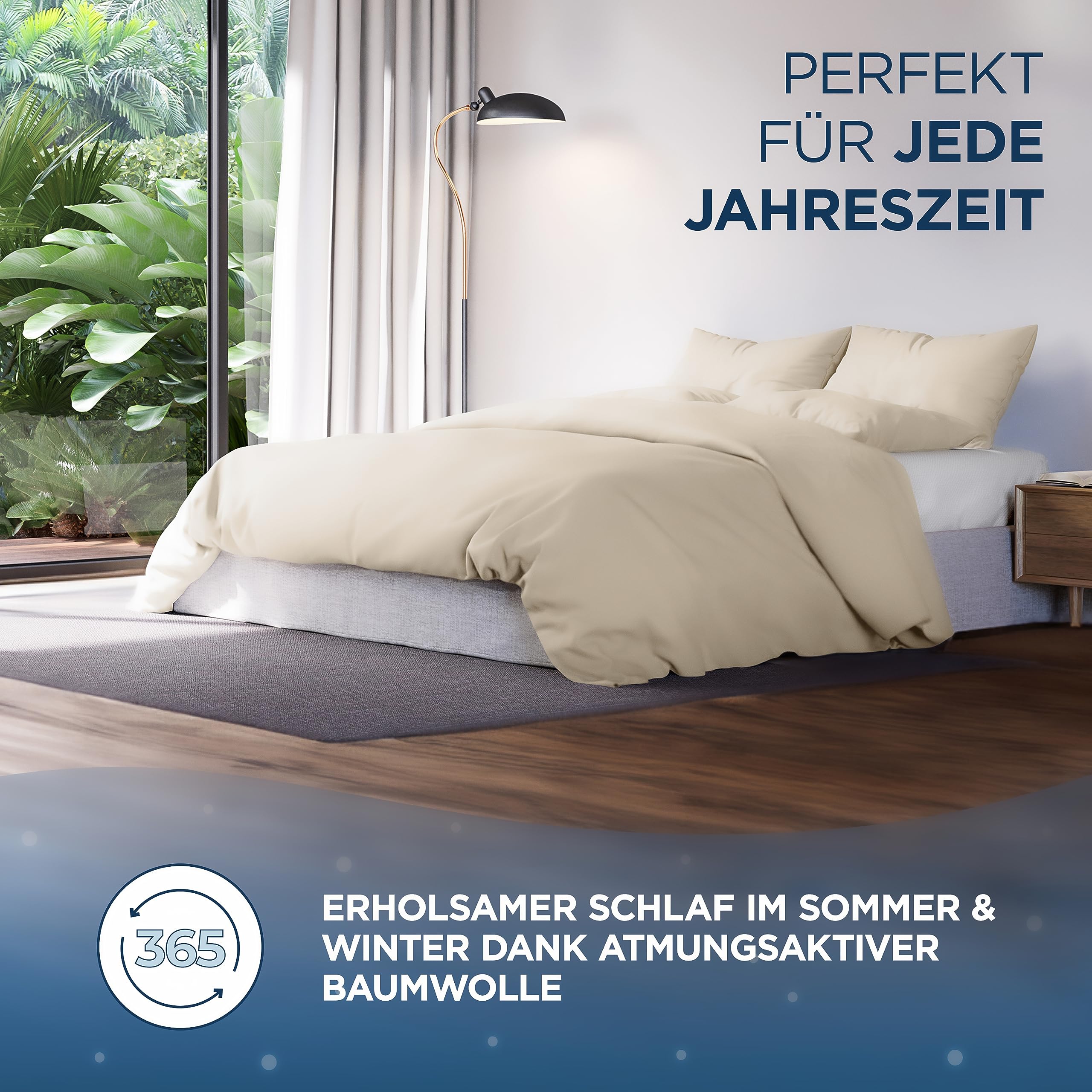 Samthus Bettwäsche 200x200 Baumwolle Satin - Oeko-Tex Made In Green - Himmlisch weicher Schlaf - Bettwäsche-Set mit 1x Bettbezug 200x200 + 2X Kissenbezug 80x80 - Duvet Cover - Beige