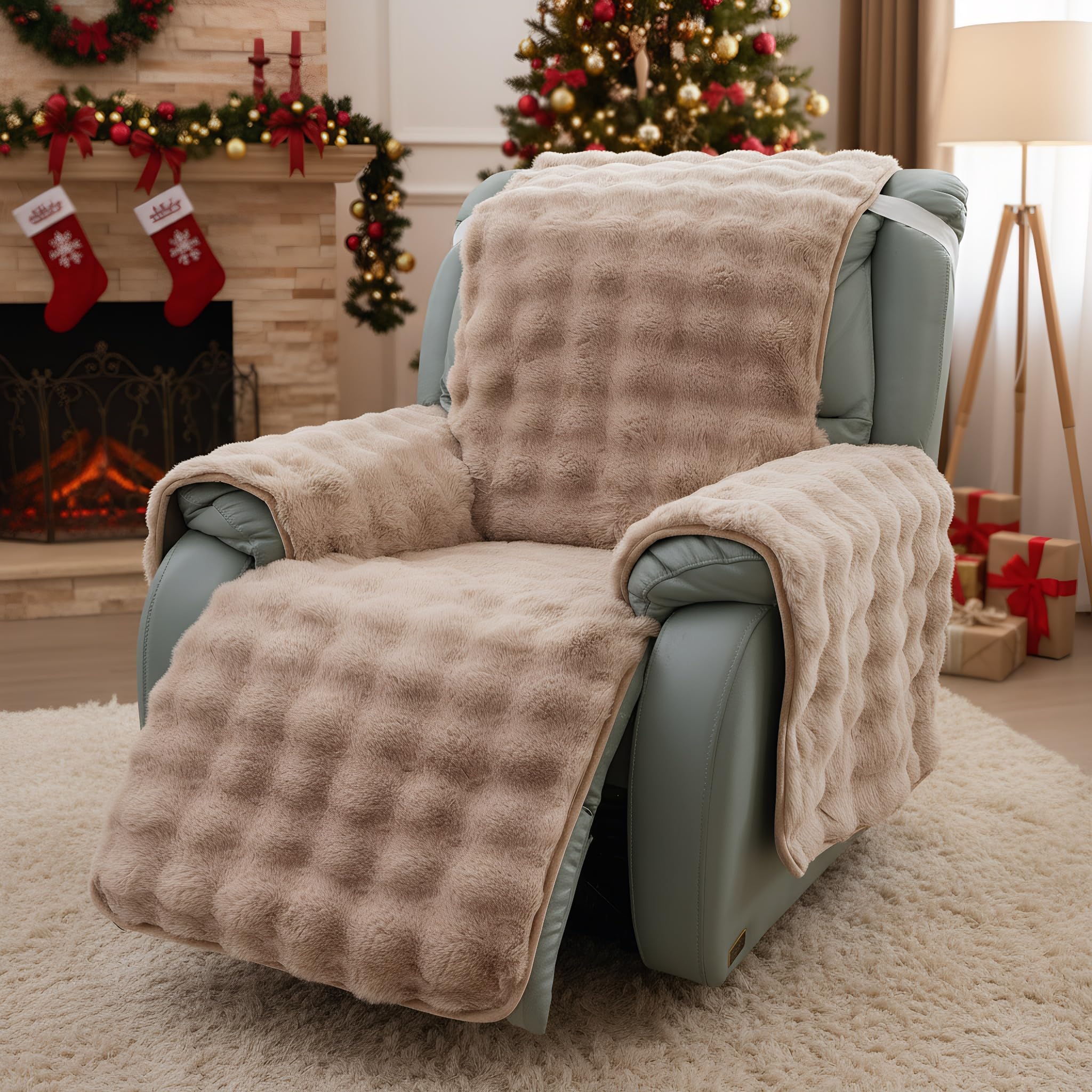 LiveGo Thick Rabbit Plush Recliner Slipcover 23 Inches Chair Covers Lazy Boy Recliner Chair Cover Quilted Cover for Recliner Chairs and Furniture