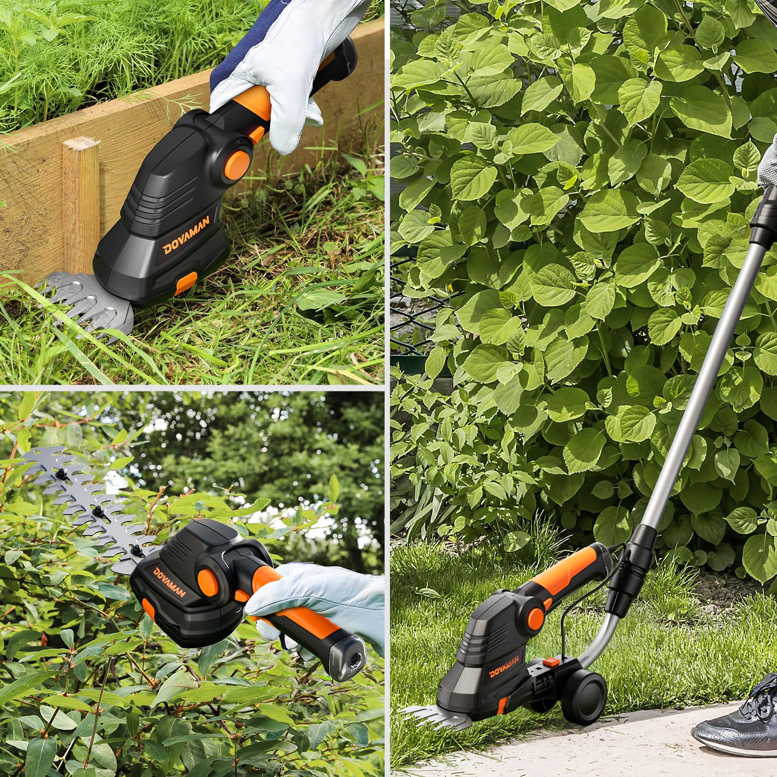 DOVMAN GS03C 3 en 1 Cisaille Électrique, Ensemble de Poignée Télescopique, Charge Rapide de 80 Min, Poignée Réglable en Angle, Cisaille à Gazon sans Fil Portable 7,2V Idéale pour Couper l'herbe