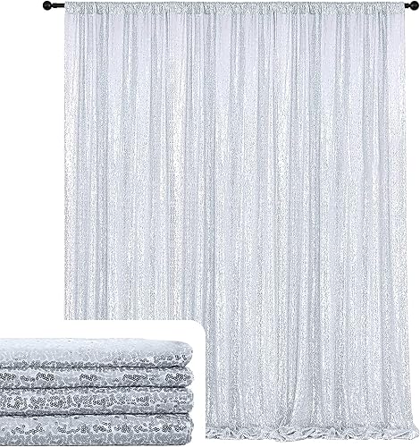 4 paneles de cortina tipo telón de fondo de lentejuelas plateadas de 4 x 10 pies, no se transparentan, cortinas de telón de fondo de fotografía de