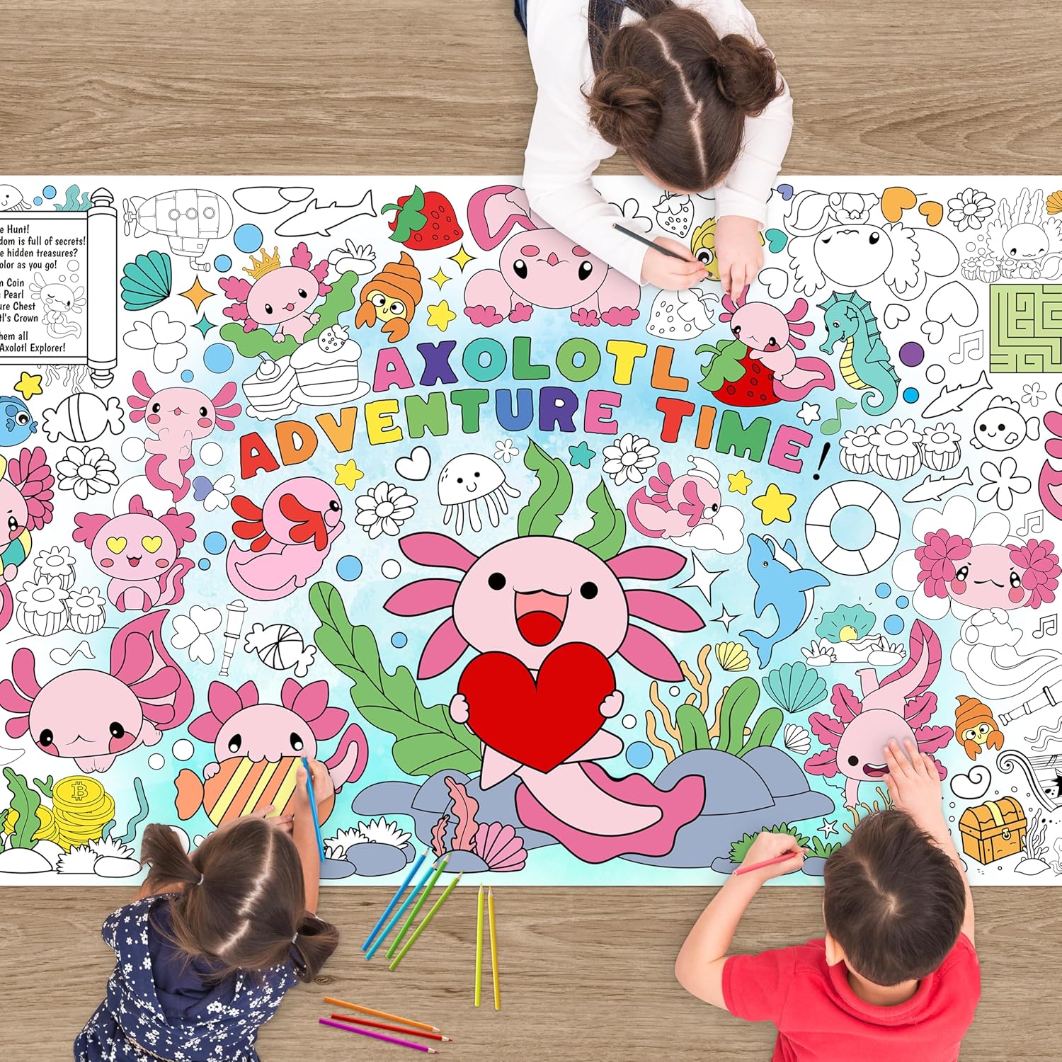 Axolotl Coloring Poster Giant Cute Mexican Salamander Tablecloth Large Undersea World Poster Table Cover DIY Arts Crafts Activity for Boys Girls School Classroom Birthday Party Game Wall Decor