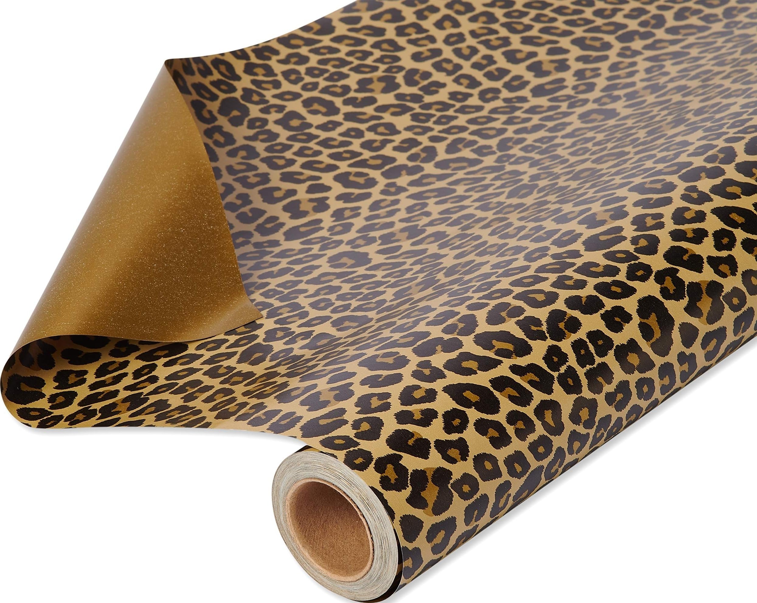 American Greetings Wendbares Geschenkpapier Jumbo-Rolle für Geburtstage, Muttertag, Vatertag, Abschluss und alle Anlässe, Leopard und Gold (1 Rolle, 175 m²)