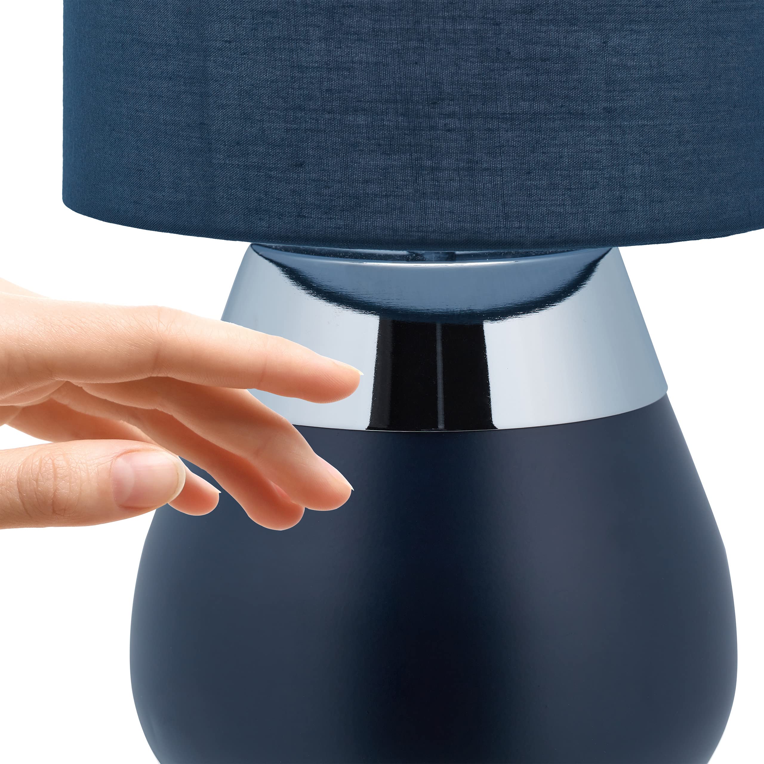 Relaxdays Lampada da Tavolo, Luce Indiretta con Funzione Touch, Abat Jour con Paralume, H x D: 32 x 18 cm, Blu Scuro