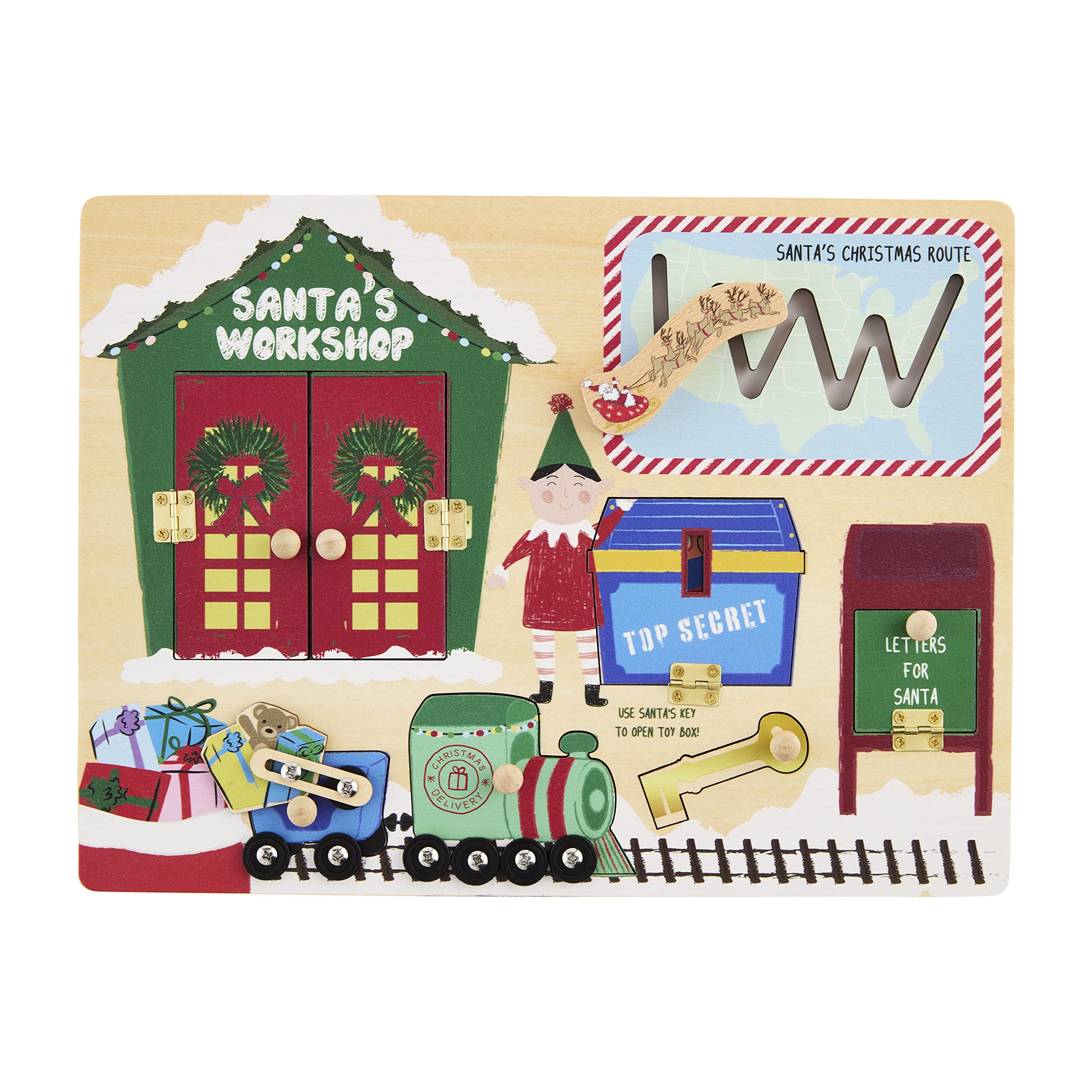 Mud Pie Kids Christmas Busy Board, Santa Workshop, 8 3/4" x 11 3/4"