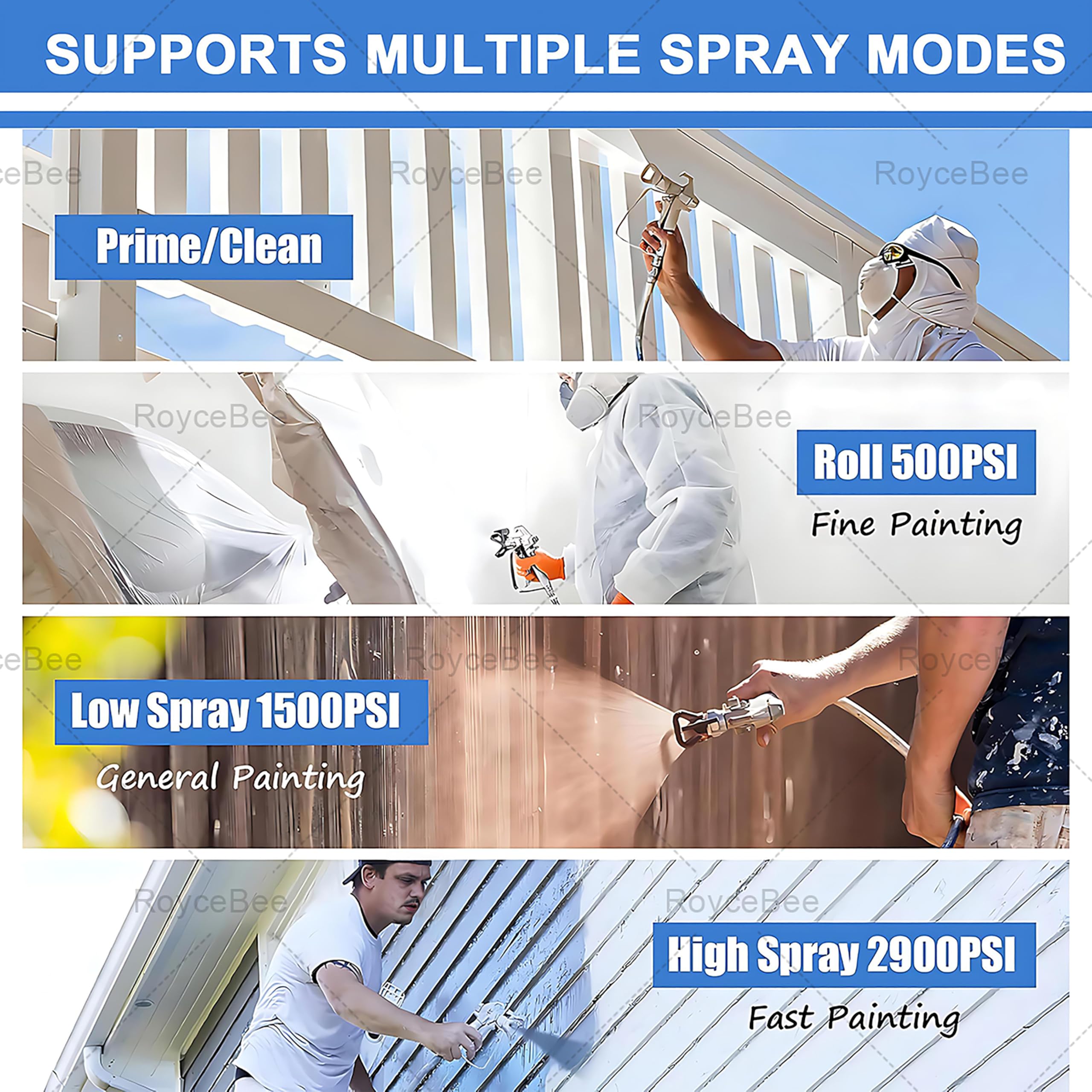 Pulverizador Airless para Pintura 1800W 2900 PSI，Pistola Eléctrica con Depósito 6L, Manguera 10m, Caudal 2L/min，para Paredes, Techos, Madera, Metal，Presión Regulable