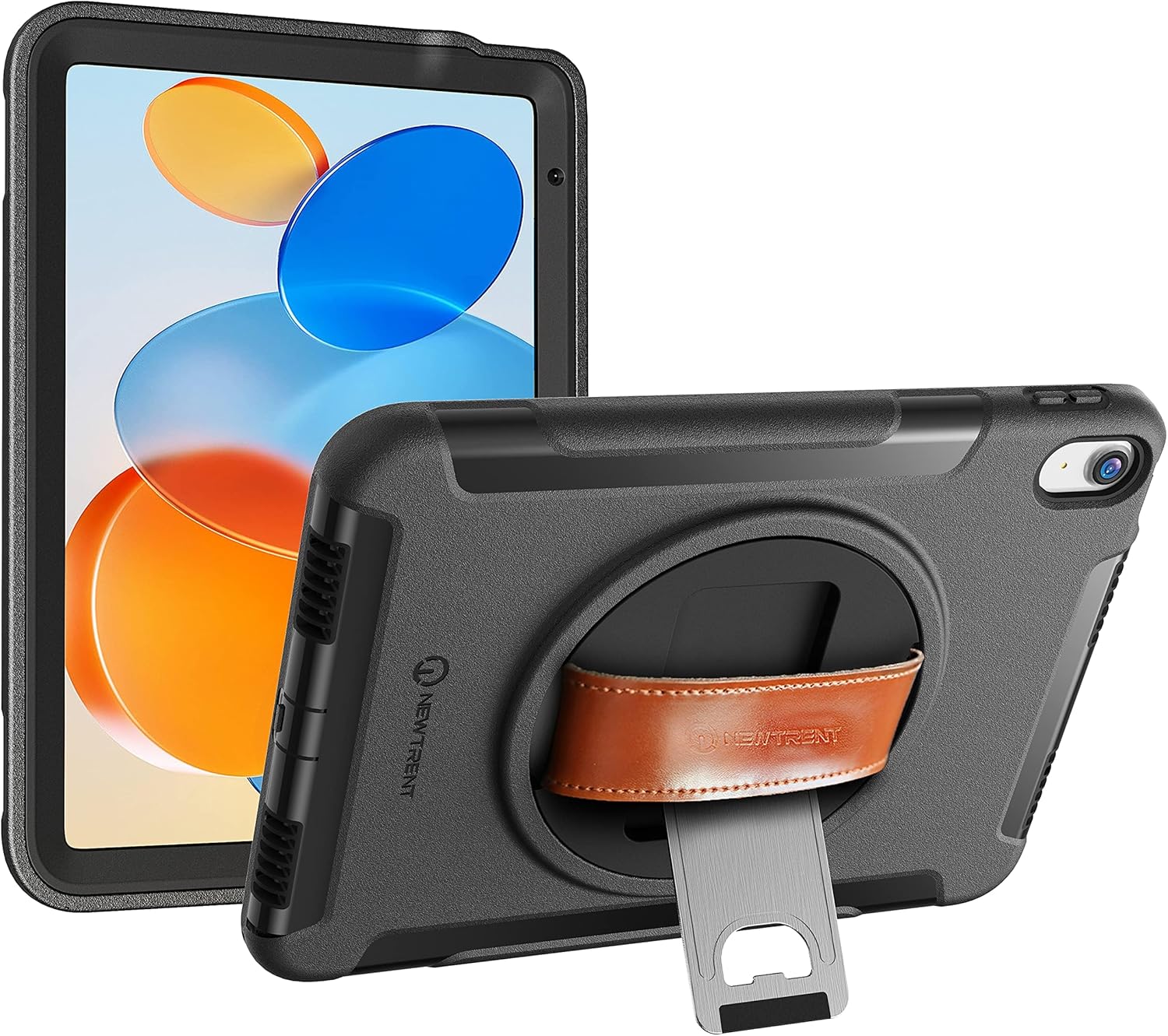 Original Rugged iPad Case for iPad 11 (A16) 11-inch (2025) & iPad 10th Gen 10.9-inch (2022) | 360 Rotating Kickstand, Genuine Leather Hand Strap, Built-in Screen Protector (Black)
