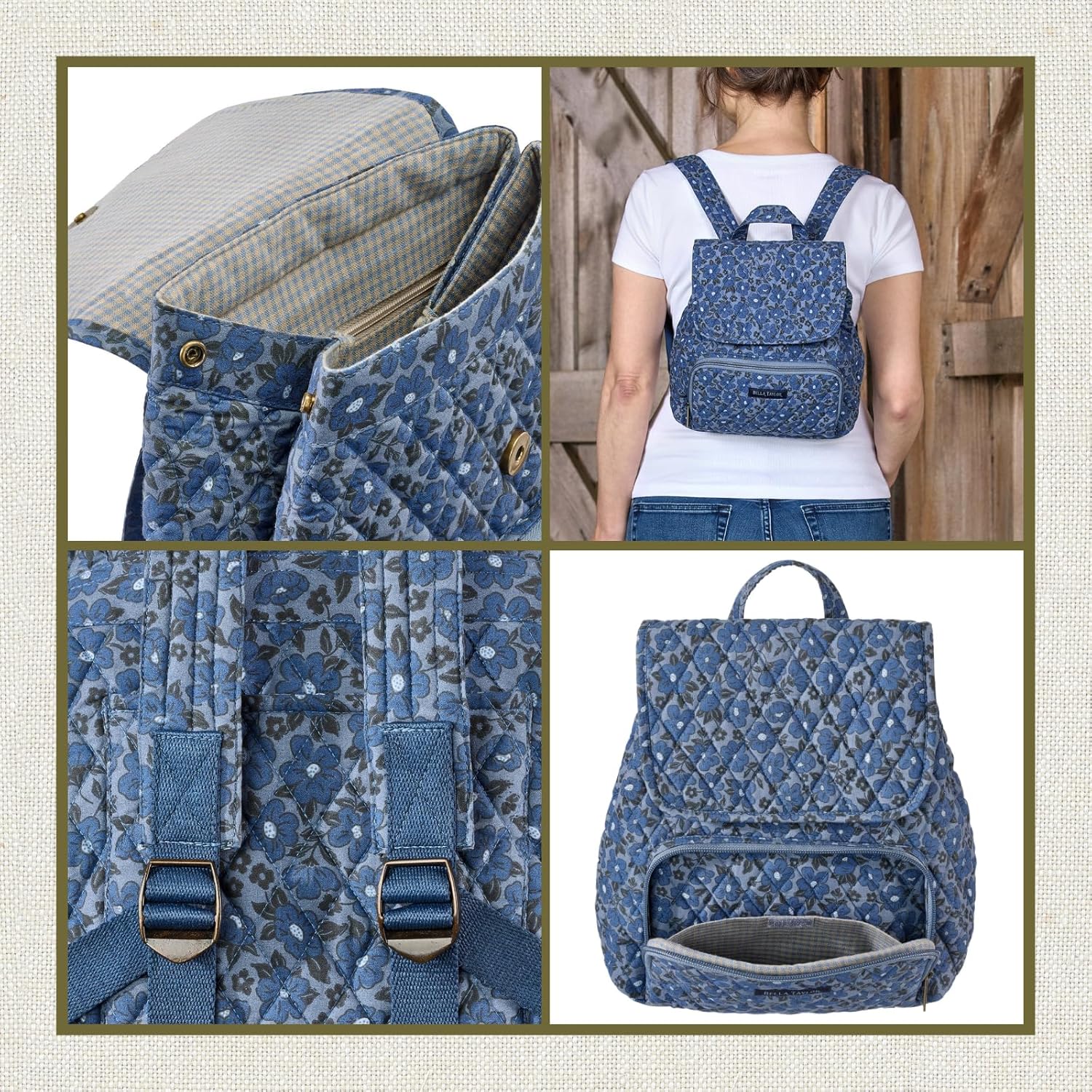 Bella Taylor Mini Backpack Purse for Women, Small Size Hands Free Purse with Adjustable Straps, Navy Floral