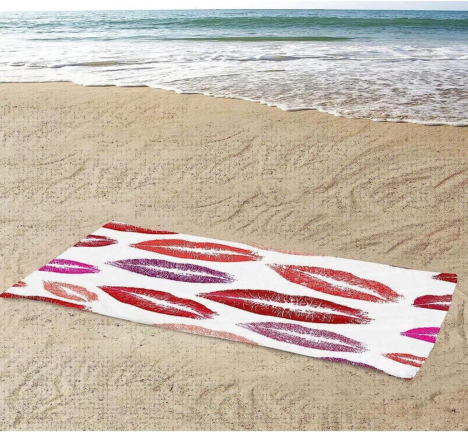 Strandtuch Cartoon-Rote Lippen 3D Badetuch Mikrofaser Campingtuch Schnelltrocknendes Handtuch Sandfrei Ultraweiches Reisehandtuch Tragbar Badetuch Für Reisen Strand Schwimmen Wandern XXL 200 X 2-2S2K