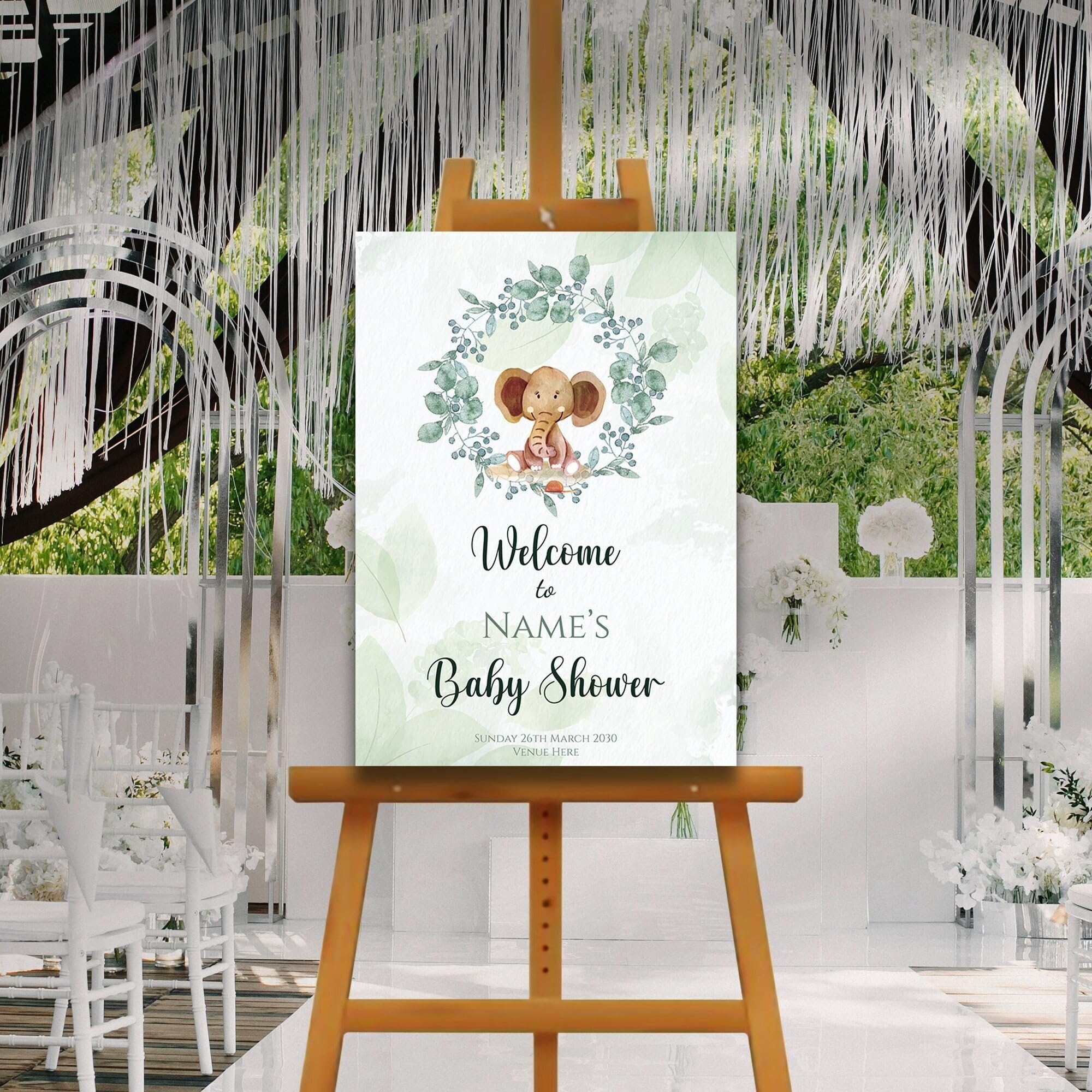 Eucalyptus Elephant Baby Shower Welcome Board, A1, A2, A3 or A4, Gender Neutral Baby Shower Sign, Baby Welcome Sign, Baby Boy Girl Shower