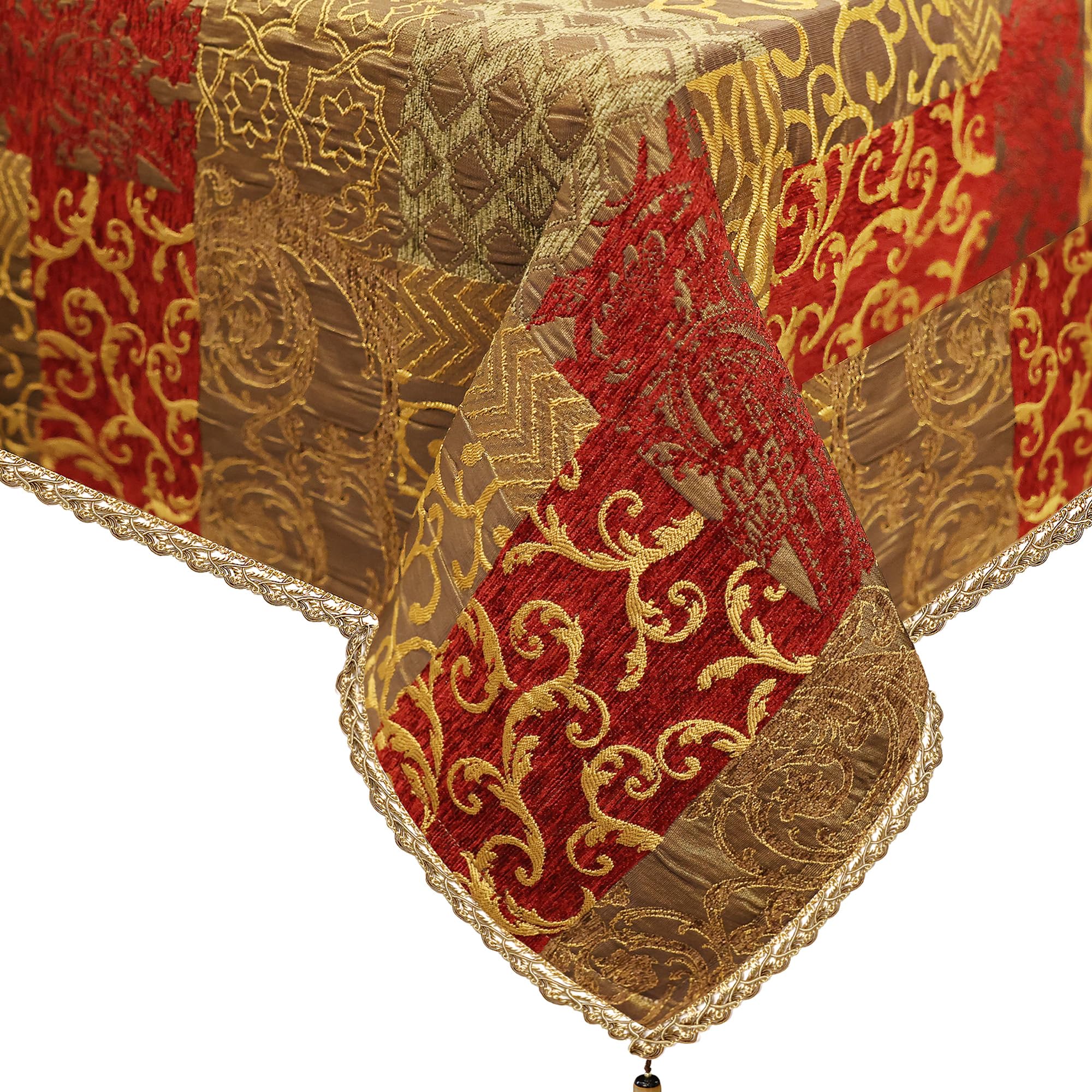 Tovaglia Damascata con Nappe, Tovaglia Rettangolare Decorativa, Copritavolo per Tavolo da Pranzo Cucina Soggiorno Festa (140x240cm, Puzzle)